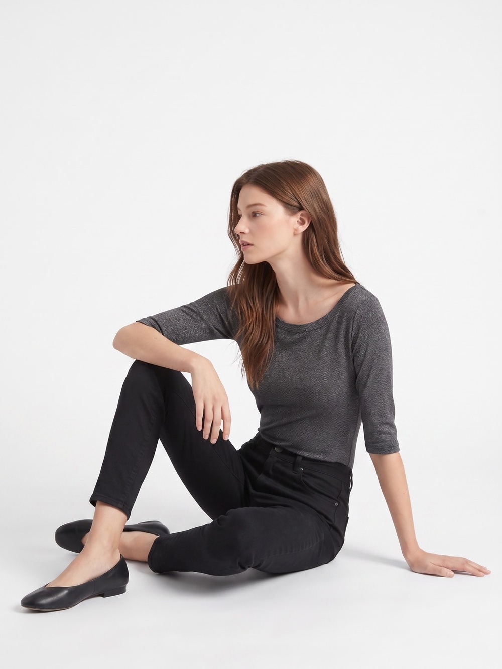 Anthropologie Michael Stars Ballerina Metallic Grey top. Balletcore. Made in USA